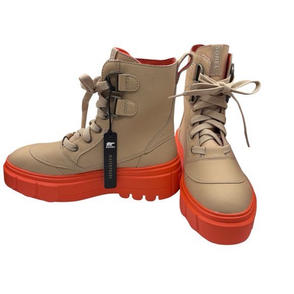 NWT Sorel Caribou Platform Beige and Orange Lace Up Boots - Size 7.5 - Picture 2 of 13